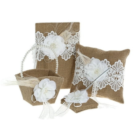 Rustic Chic Burlap Hessian Wedding Guest Book Pen Set w.Lace Bowknot Decor Rustic Chic Burlap Hessian Wedding Guest Book Pen Set w.Lace Bowknot Decor